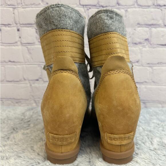 Sorel Lexie Wedge Waterproof Ankle Boots Camel Brown Gray Felt Women's 9.5 - Picture 7 of 9